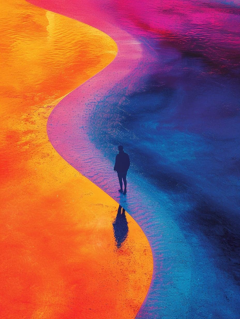 Abstract figure on a path of transformation, representing the client journey